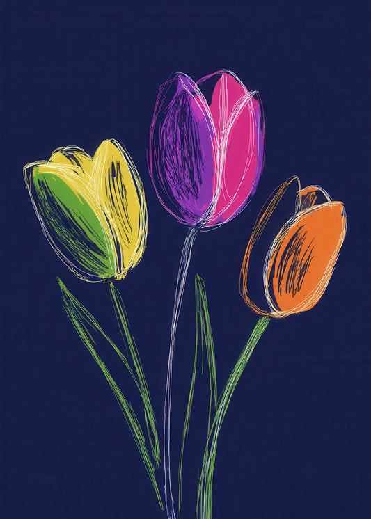 Simple Colored Tulips Drawing
