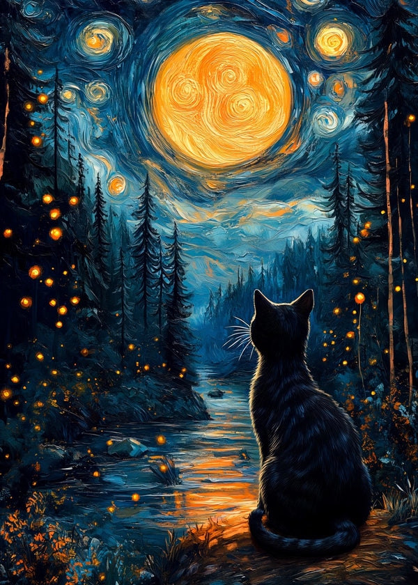 Cat and Moon Painting