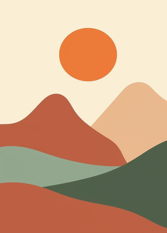 Geometric sun and mountains