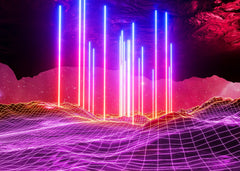 Neon space landscape: Rays