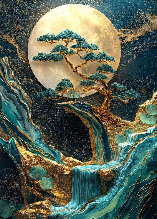 Golden Sun Japanese Tree Landscape