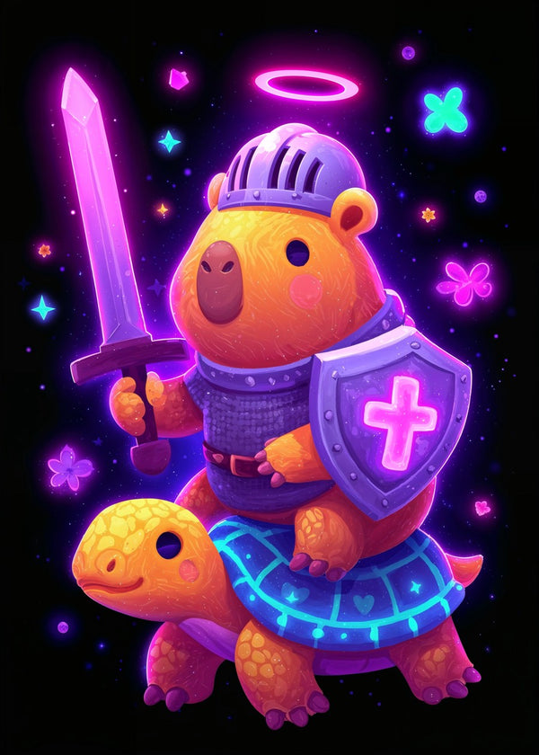 Neon Capybara Knight & Turtle