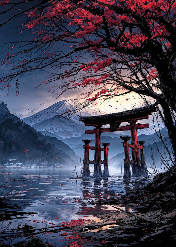 Japanese Torii Gate Lake View