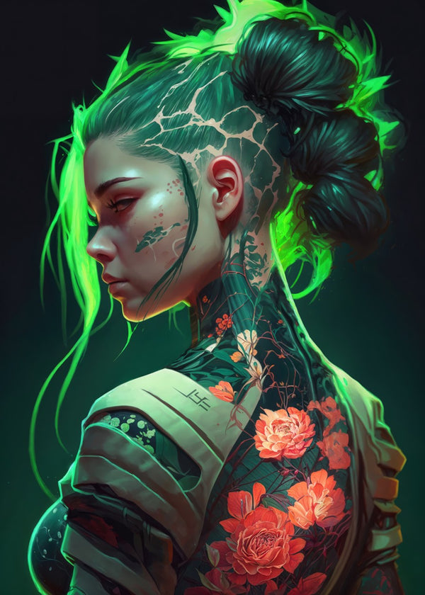 Green Floral Cyberpunk Girl