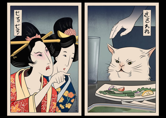 Japanese woman yelling at white cat