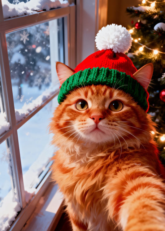 Santa hat yellow cat