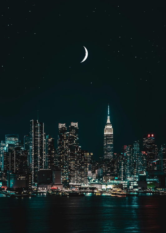 Starry Night City under moon