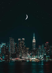 Starry Night City under moon