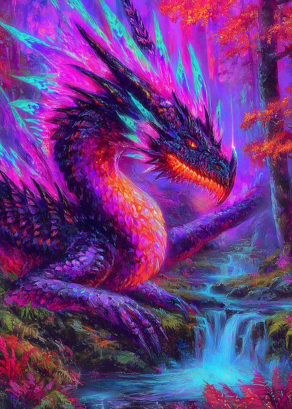Luminous Dragon in Enchanted Waterfall