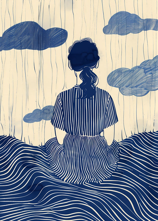 Minimalist Blue Line Art Woman