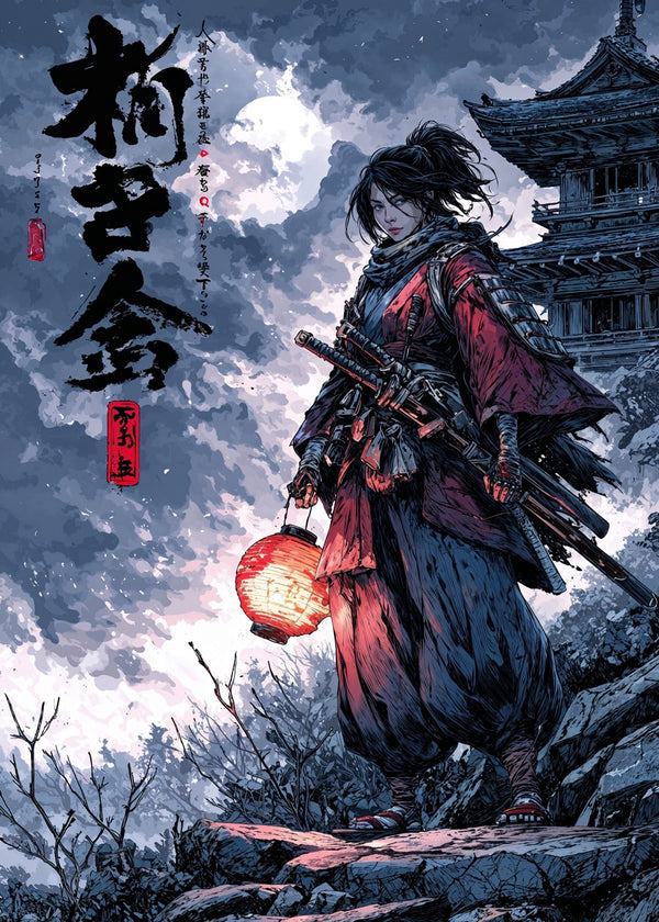 Samurai Woman Lantern Moon