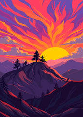 Fiery Mountain Sunset Nature