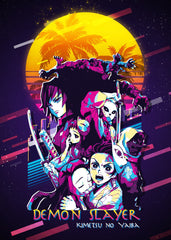 Demon Slayer Retro Vaporwave Art