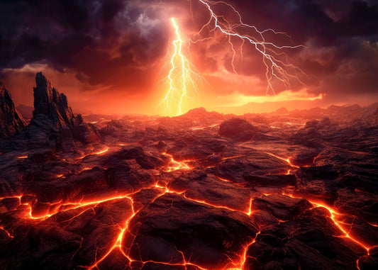 Fiery Landscape With Lightning