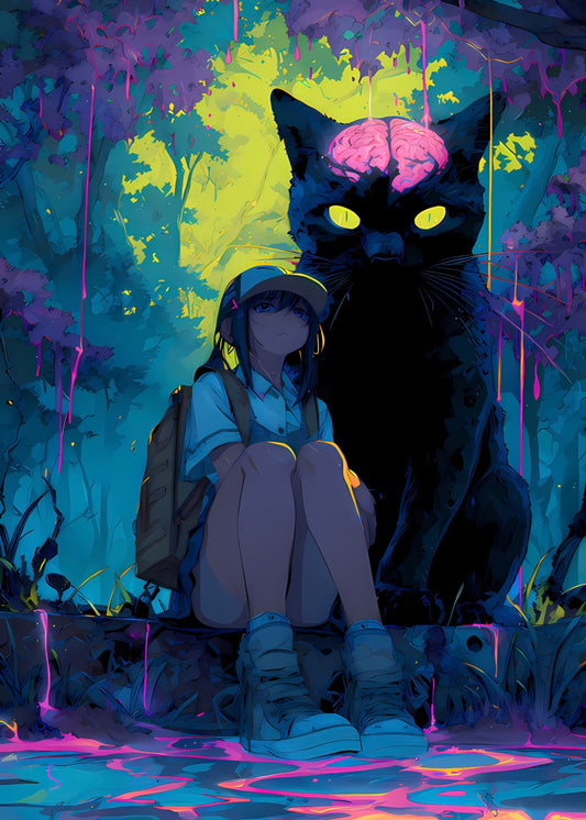 Anime Cat Fantasy Horror Neon 
