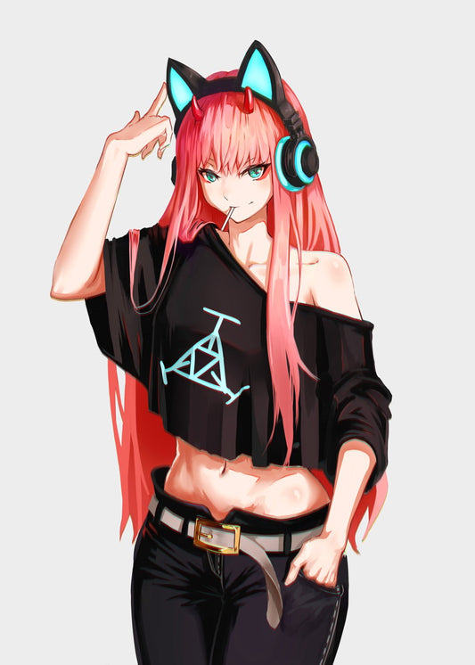Anime girl with cat headphone