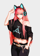 Anime girl with cat headphone