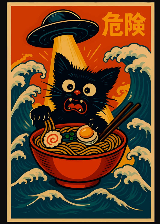 Cat, Ramen, and UFO Poster Art