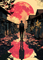 Man in Suit Under Red Moon