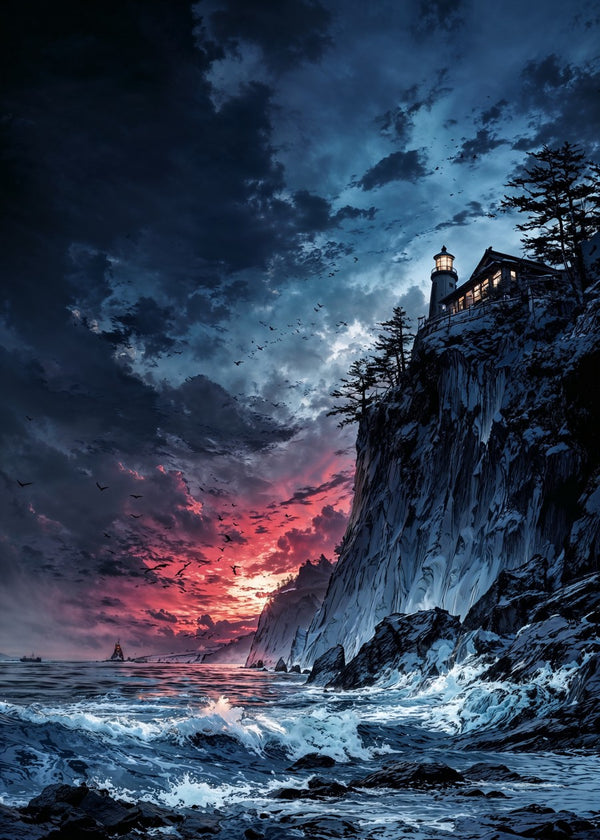 Lighthouse Cliff Sunset Storm