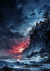 Lighthouse Cliff Sunset Storm