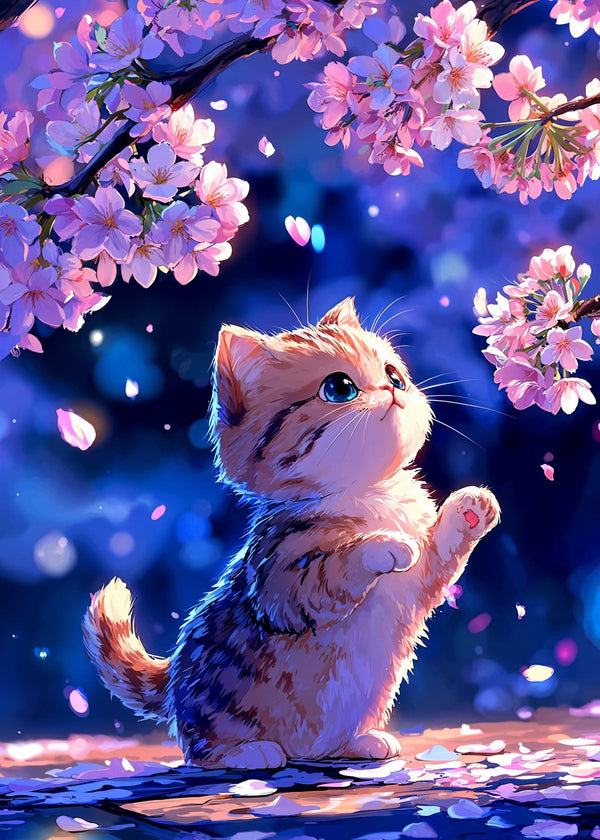 Kitten and the Sakura Blossoms