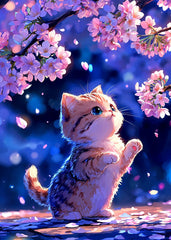 Kitten and the Sakura Blossoms