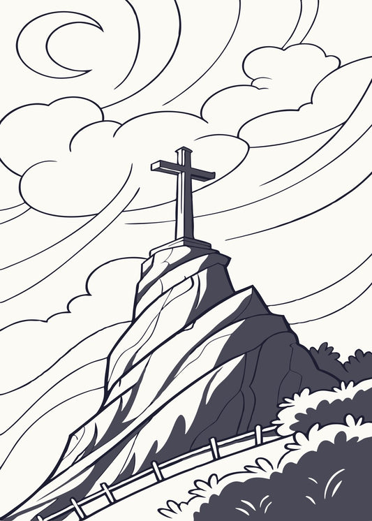 Cross on the Hill Line Art