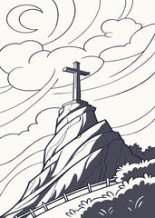 Cross on the Hill Line Art