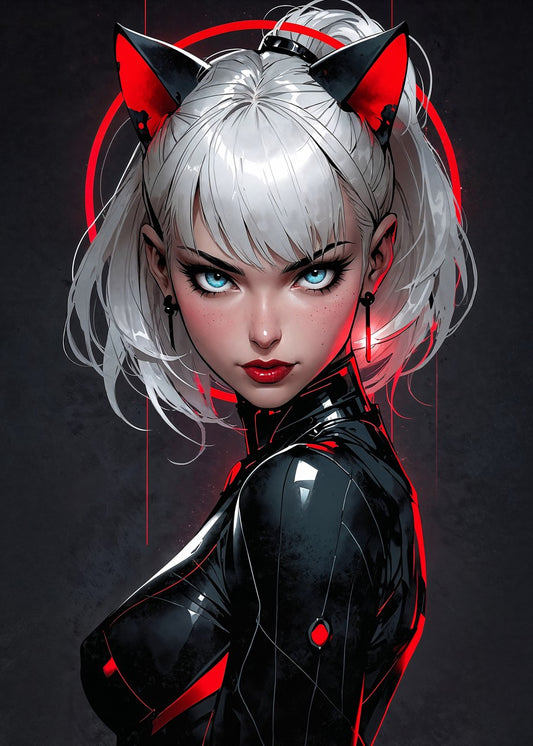 Hot Cyberpunk Catgirl Portrait