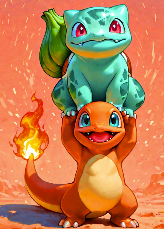 Flames and Roots of Friendship between Charmander and Bulbasaur, Pokemon